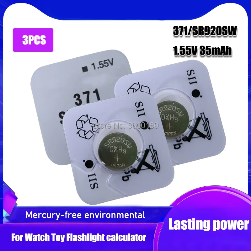 

3 шт., 100% оригинальный 371 SR920SW 920 1,55 в, батарейка для часов SR920SW 371, сделано в Японии