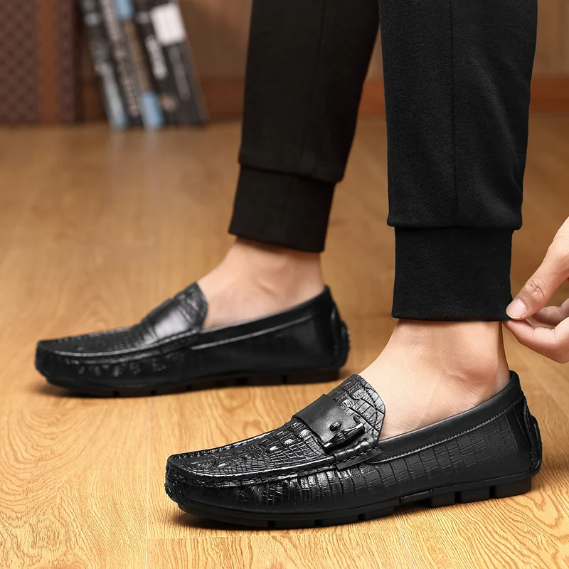 FIXSYS Genuine Leather Men Boat Shoes crocodile pattern Penny Loafers Breathable soft moccasins High Quality Man Casual | Обувь