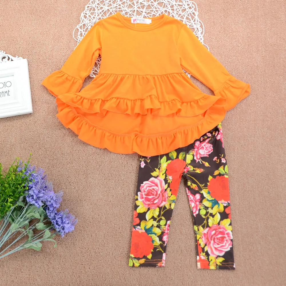 Осенние зимние наряды для маленьких девочек комплект одежды с цветочным