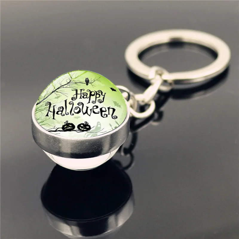 

All Saints' Day Keychain 2cm Time Gem Cabochon Glass Pumpkin Bat Key Chain Boy Bag Pendant Keyring Kids Festival Toy Gift