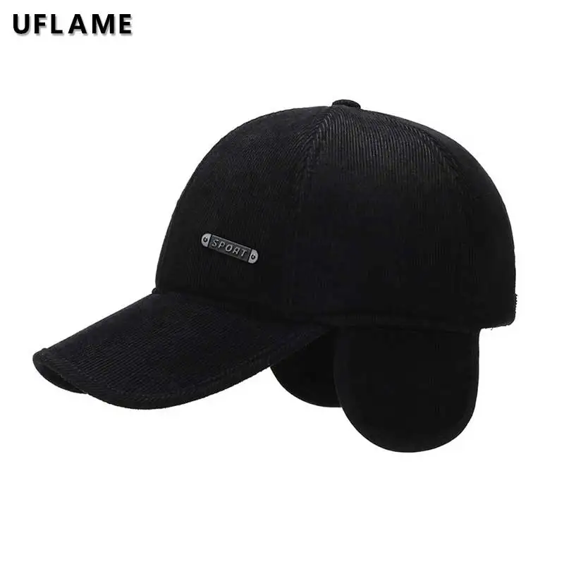 

Simple Metal Letters Baseball Cap Men Corduroy Fashion Peaked Cap Windproof Hats Warm Sport Acne Hats with Earmuffs Bone Dad Hat