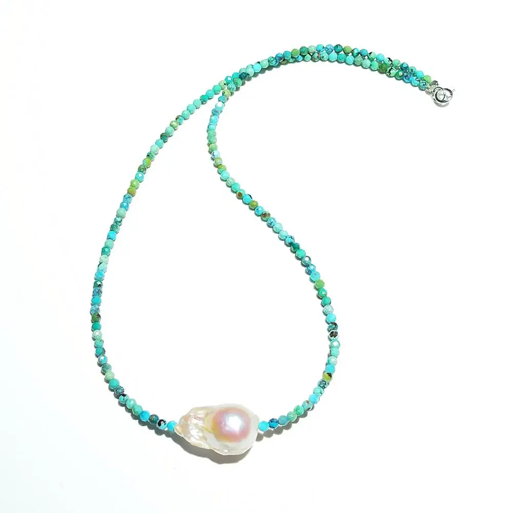 

Lii Ji Unique Choker Necklace Real Turquoise Baroque Pearl Bohemian Necklace 925 Sterling Silver Women Jewelry Nice Gift