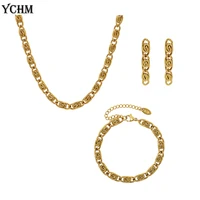 stainless steel roll chain necklace bracelet earring jewelry sets for women hip hop chunky 5mm chain necklaces for women gift