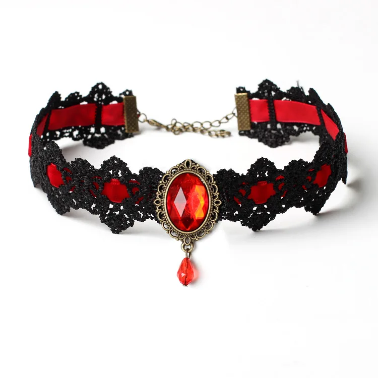 

Creative Crystal Pendant Harajuku Women's Necklace Gothic Vintage Lace Velvet Cloth Charm Female Choker Necklace Jewelry