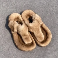 2021 men and women the same casual shoes spring sandals flip flops real mink slippers couple shoes flat shoes