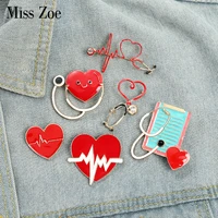 heartbeat stethoscope enamel pins custom electrocardiogram medical brooch lapel badge bag cartoon jewelry gift for kids friends