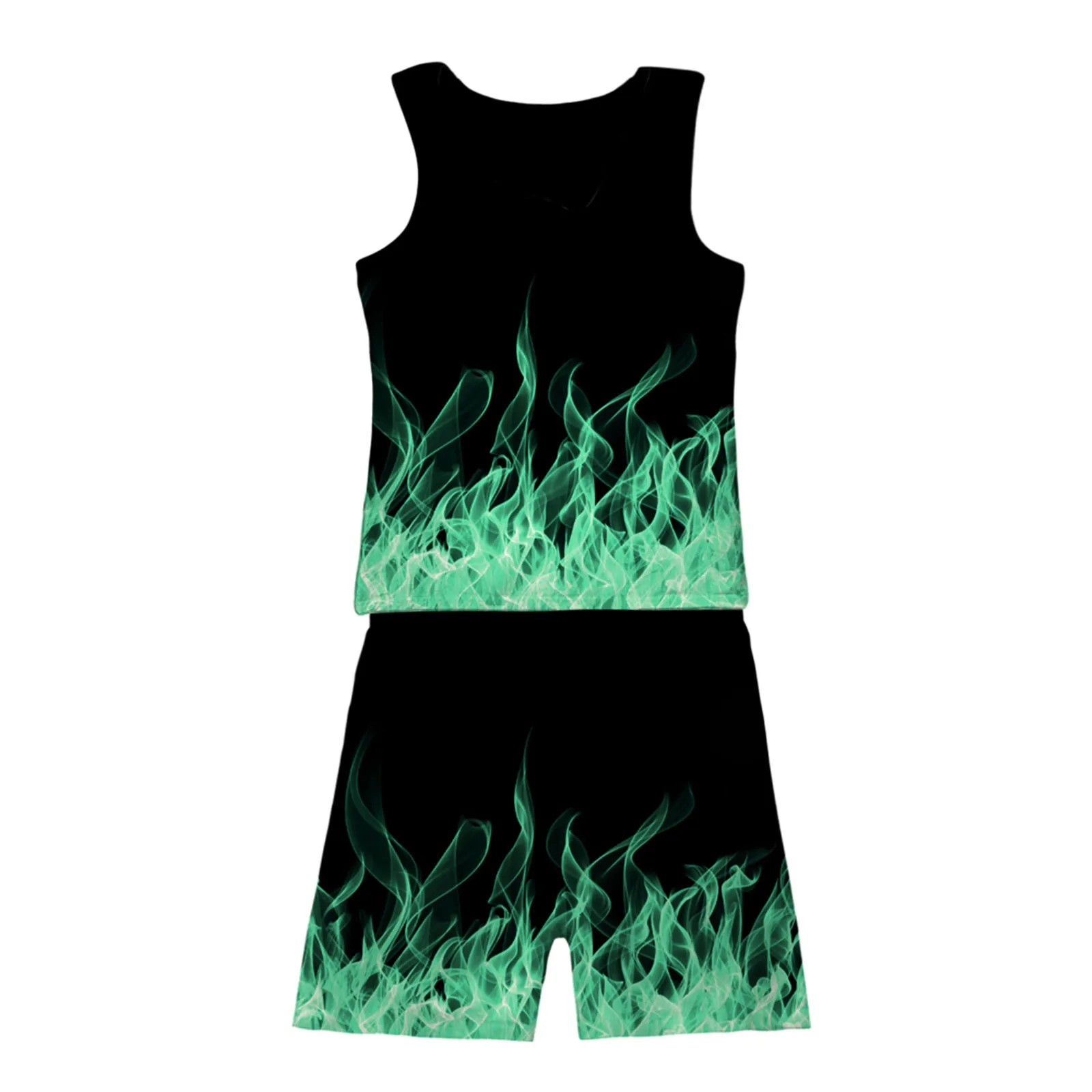 

Men Running Sleeveless Sportswear Set Basketball Jersey Suit For Youngster Workout 3d Flame Print Plus Size Tracksuit #T3G