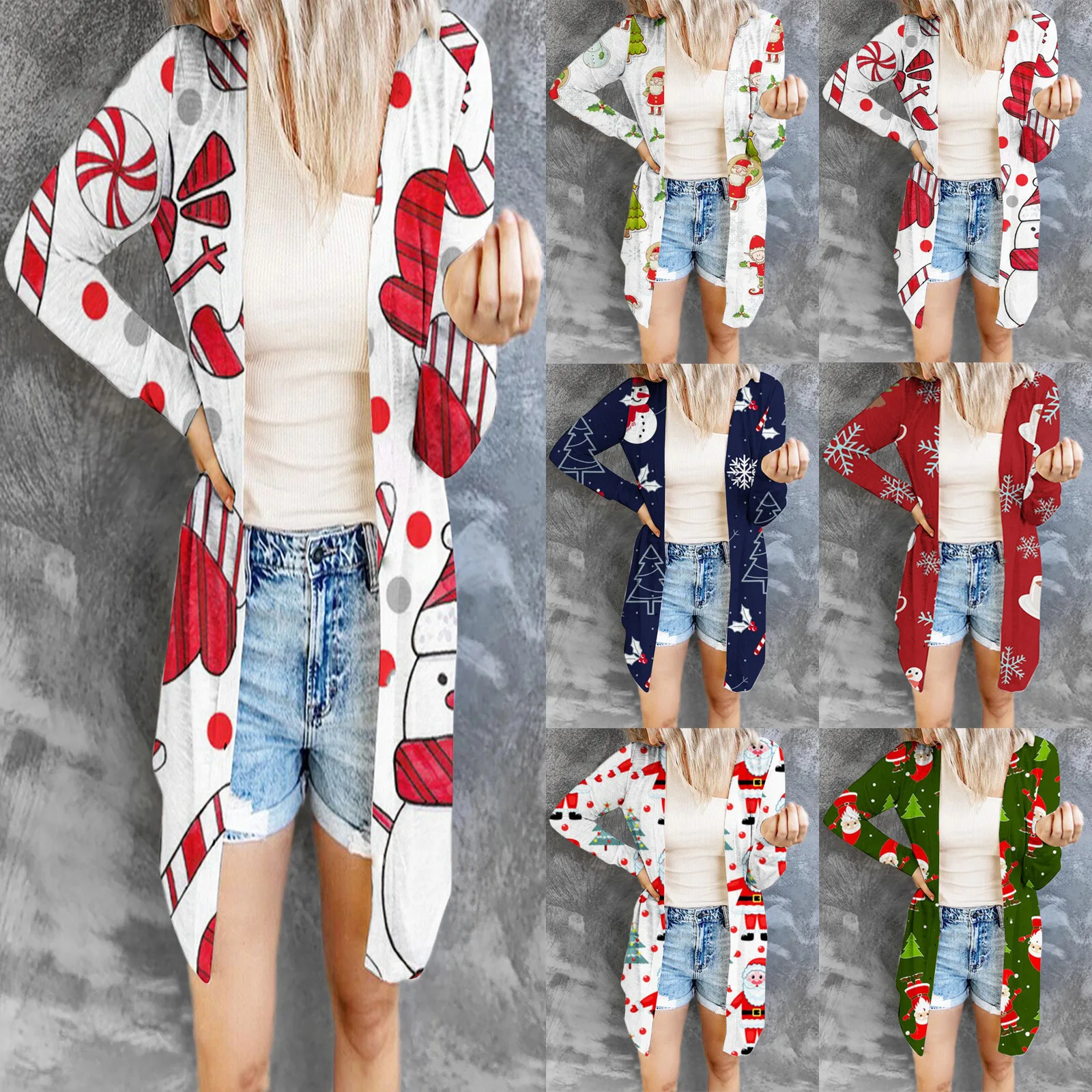 

2021 New Women's Christmas Digital Printing Fashion Long Sleeved Cardigan Casual Slim Female Outer Elegant Long Tops
