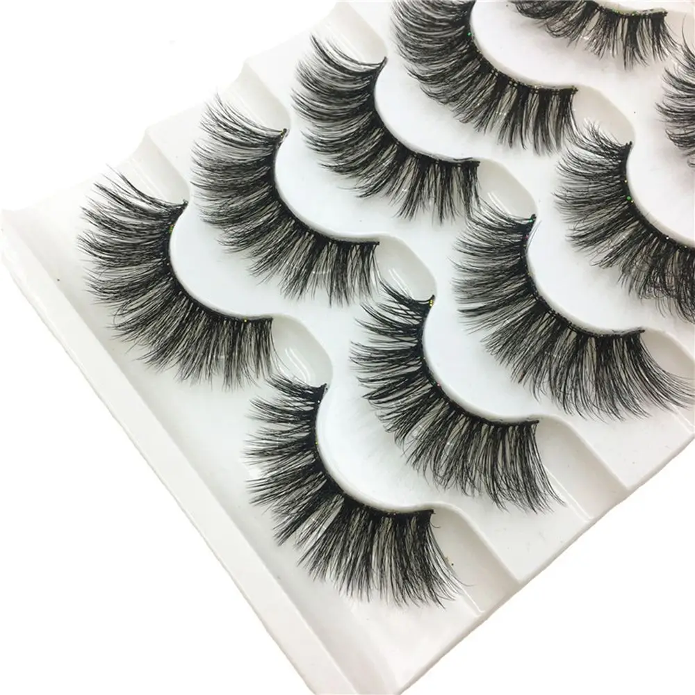

SKONHED 5 Pairs Eye Makeup Natural Fluffy Wispy Flared Eye Lash Extension False Eyelashes 3D Faux Mink Hair Crisscross