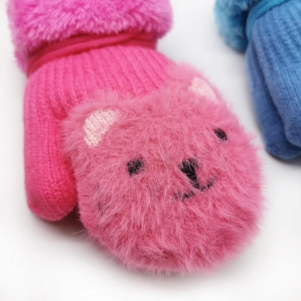Children Kids Boys Girls Winter Cartoon Beer Patchwork Color Warm Knitted Gloves kids gloves mittens перчатки варежки guantes |