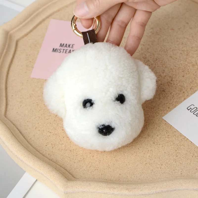 

Little White Dog Lamb Hair little White dog fur pendant than bear Teddy bag pendant Car keychain Lady's Lovely backpack key ring