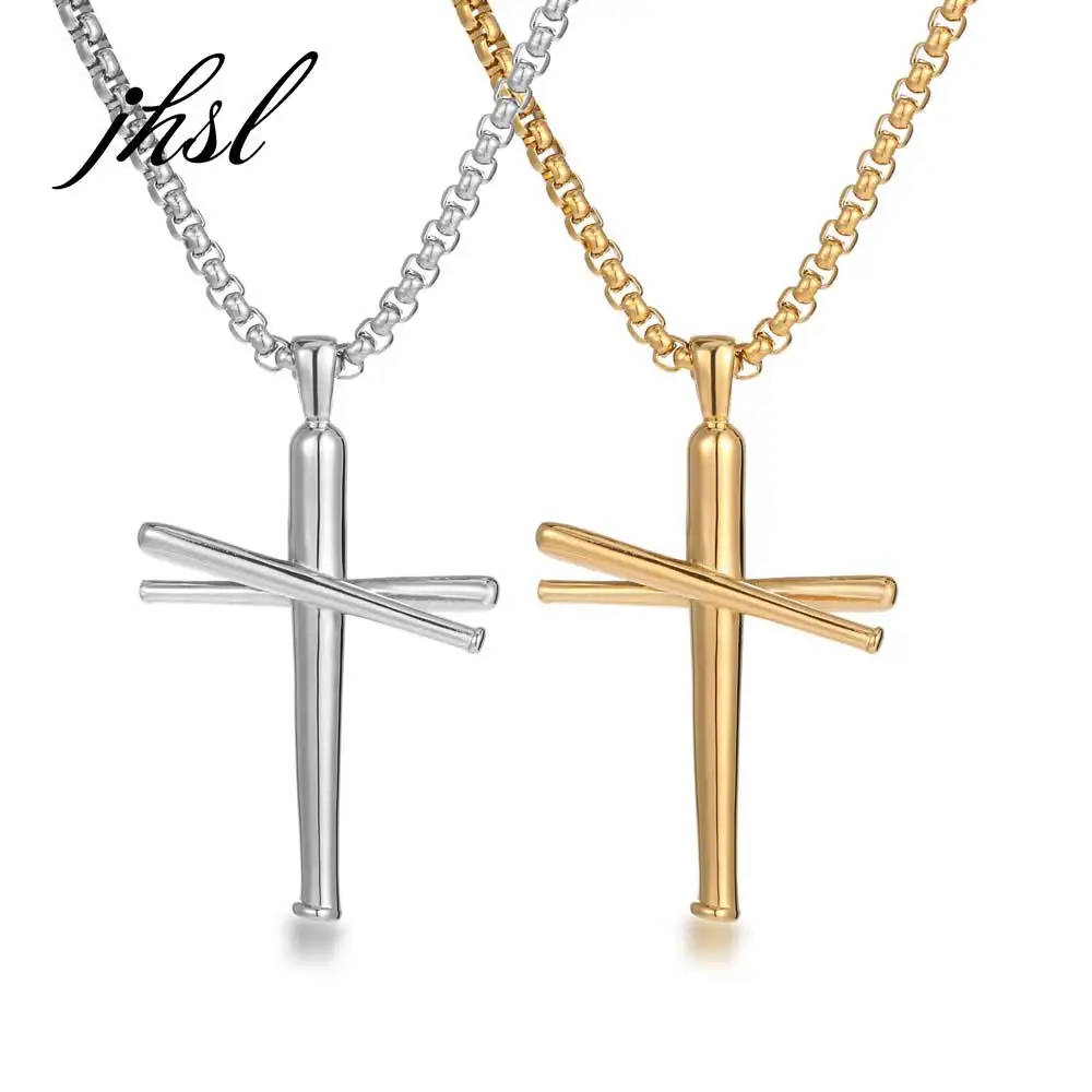 JHSL Men Jesus Cross Pendant Necklace Christian Silver Color Stainless Steel Fashion Jewelry Gift Wholesale New Arrivla 2021