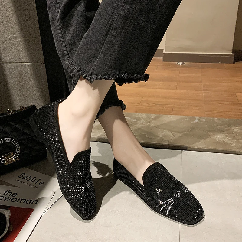 

2020 Spring New Ladies Office Soft Crystal Flat Shoes Soft Casual Women Shoes Comfortable Pointed Toe Flat Shoes U19-40