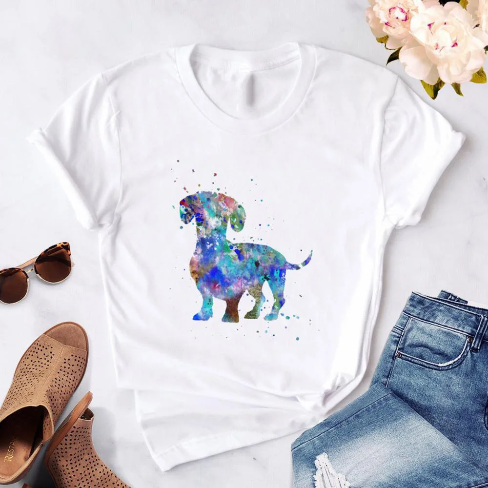 

Dachshund kawaii streetwear tees Women T-Shirt Summer Fashion dog graphic T Shirts Female Harajuku Short Sleeve T Shirt Hipster