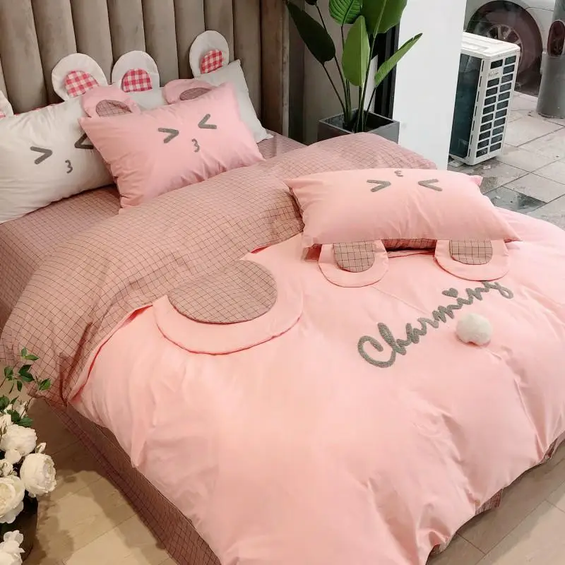 

Twin Queen King size Pink Kids Girls Bedding Set 100%Cotton Bedsheet Duvet Cover Fitted sheet Bed set ropa de cama parure de lit