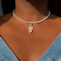 ywzixln boho charm bling crystal choker with hand pendant fashion necklaces bijoux for women elegant choker jewelry n0102