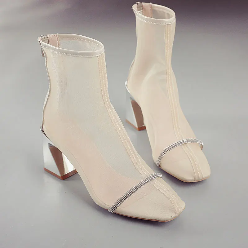 

2021 New Women's Shoes Fashion Summer Sexy Cool Boots Thick Heel Versatile Mesh Boots High Heel Ankle Boots For Women Botines