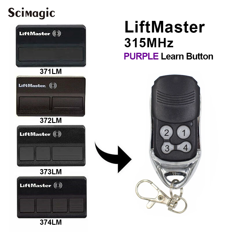 

LiftMaster 315MHz Craftsman Chamberlain 370LM 371LM 372LM 373LM Remote Control 315MHz For Garage Gate Door PURPLE LEARN BUTTON