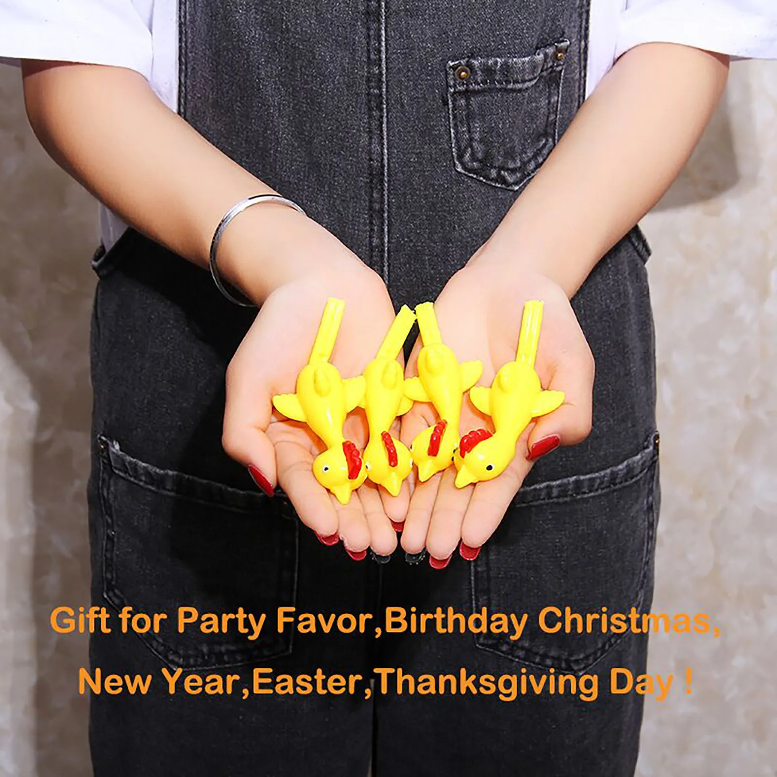 

14 PCS Creative Ejection Chicken Toy Light Rubber Finger Prank Flying Toy cute squishy squeeze toy fidget toy decompression