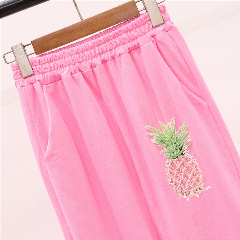 Женский спортивный комплект из 2 предметов футболка с принтом ананаса и