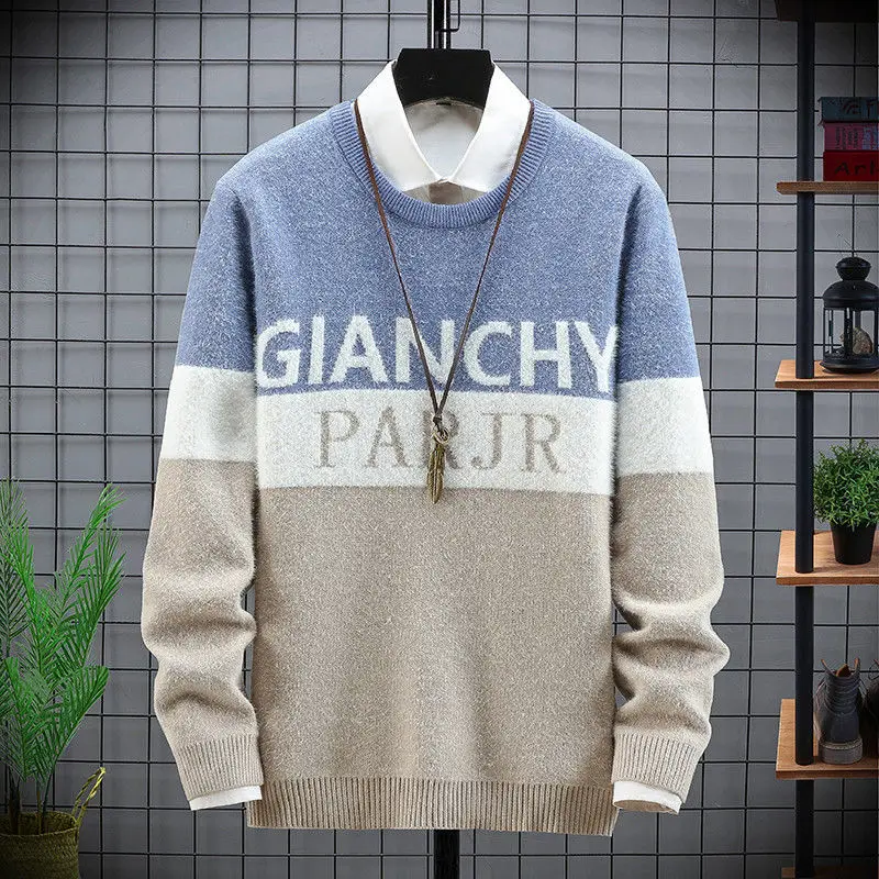 

Men Letter Pullover Sweater Autumn And Winter Full Sleeve O-Neck Top