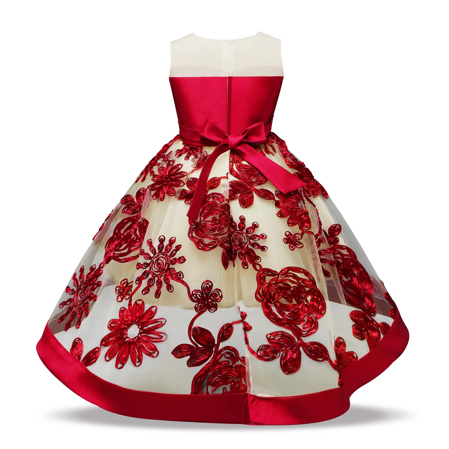 Kids Dresses For Girls Flower Embroidery Tutu Kids Clothing Elegent Butterfly-Knot Girls Dress For Child Princess Party Custumes