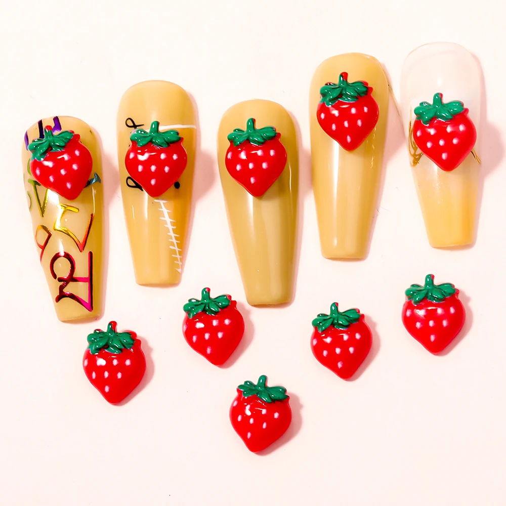 10 шт. милый красный клубничный дизайн ногтей полимерный Декор 3D стерео кавайная полимерная клубника DIY Профессиональный дизайн ногтей