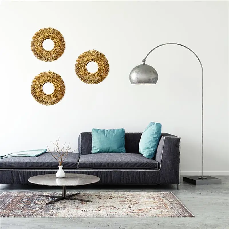 

Home Straw Plaited Art Living Room ins Style Makeup Decorative Mirror Wall Hanging Bedroom Bathroom Photography Prop