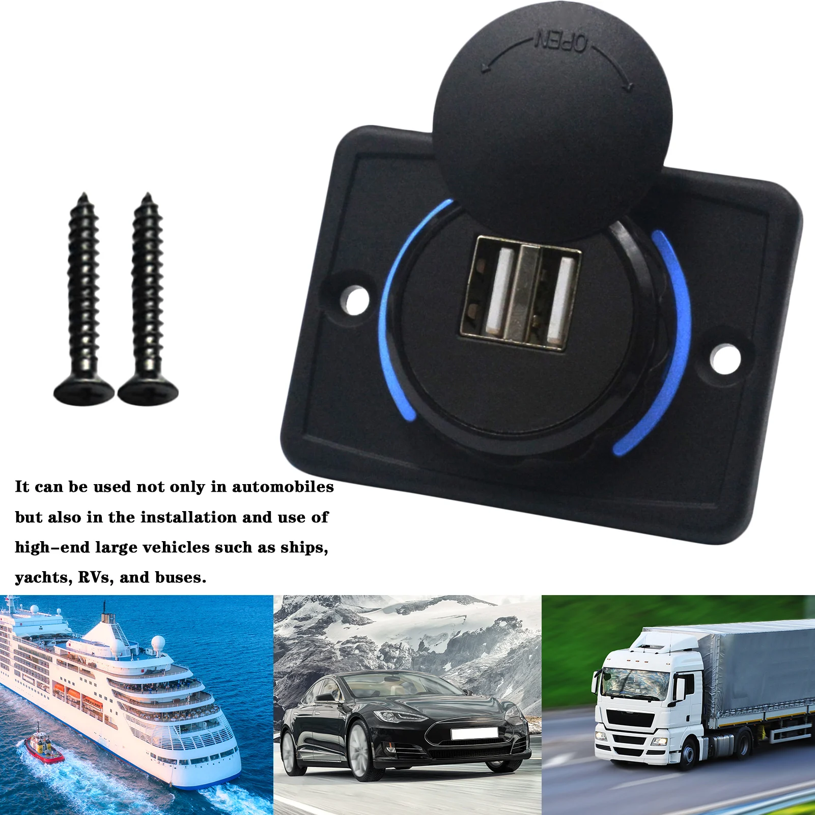 

LED Waterproof Car Dual Black ABS Charger 12V USB Port Charger Socket Adapter Auto Electronic Parts Mobile Phone Accessories Hot