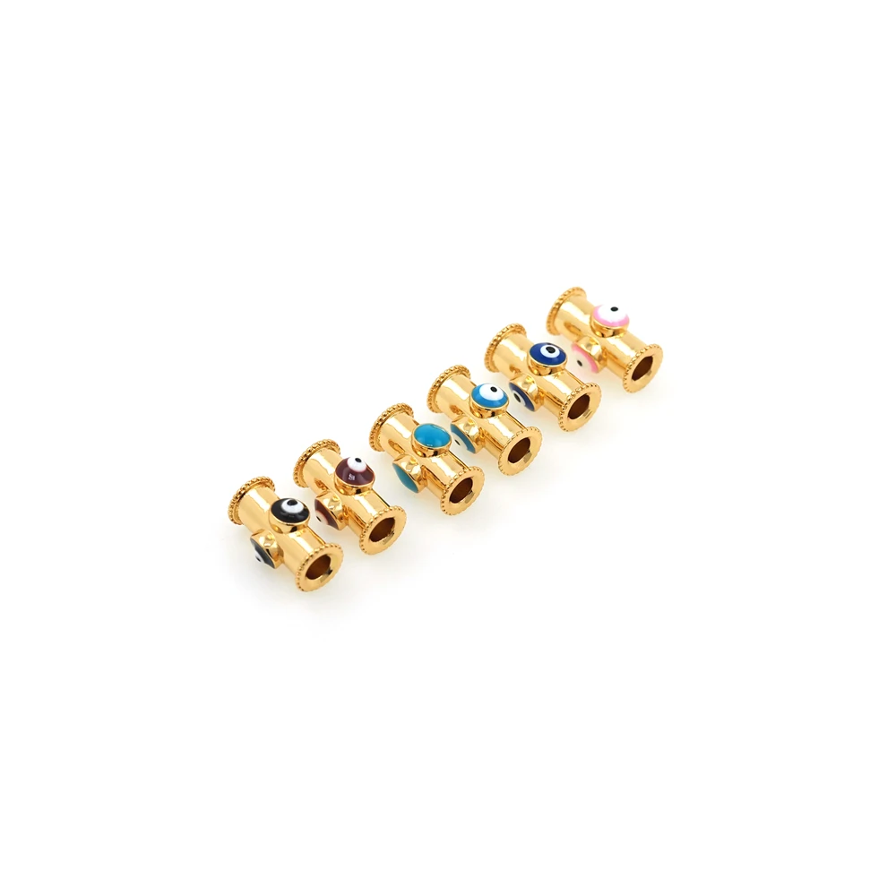 

Enamel Cylinder Evil Eye Spacer Beads Pendant, Necklace Bracelet Pendant, DIY Jewelry Gold Filled Jewelry