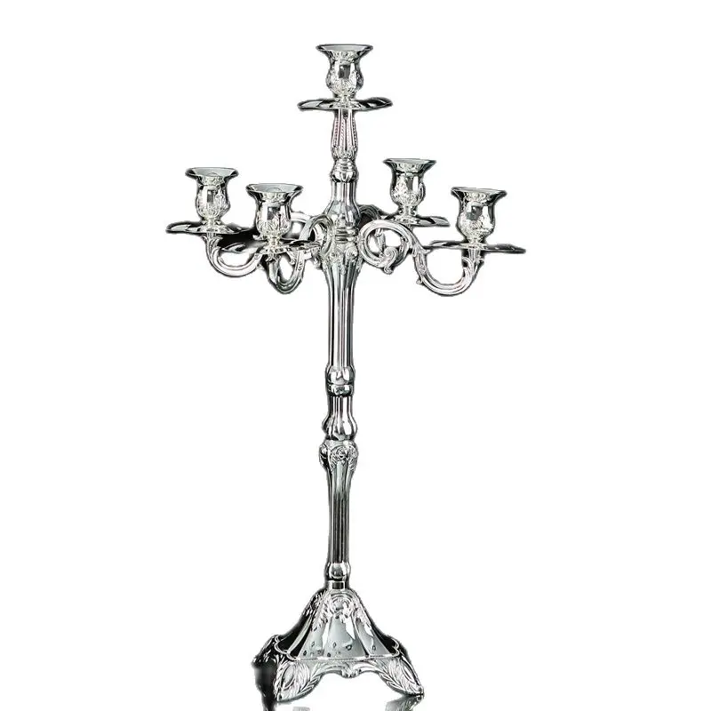 

Luxury Tall Candle Holder Metal Living Room Silver Tealight Five Arm Candlestick Wedding Centerpieces Bougeoir Home Decor FC370
