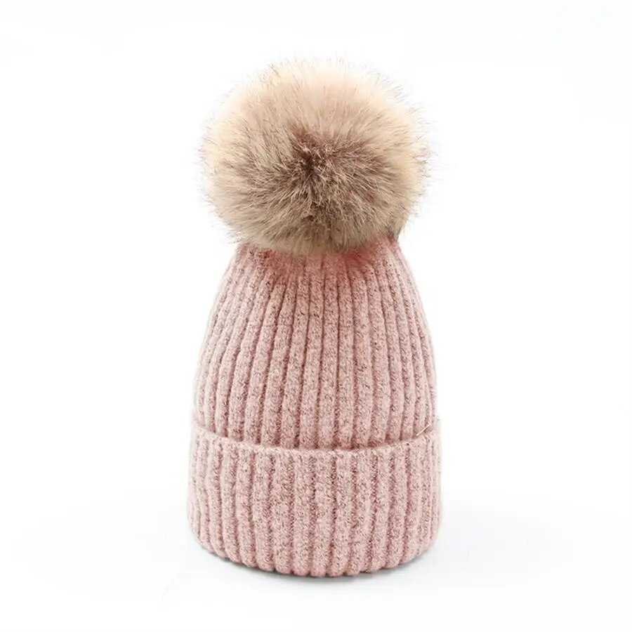 

2021 Winter Beanies Hat Women Mohair Wool ball Knitted Hats Fashion Pure Color Ladies Warm Woolen Hat Bonnet Beanie Caps