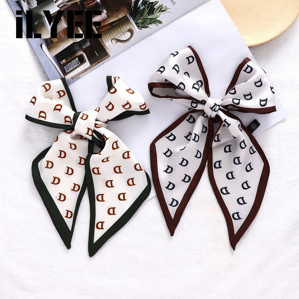 

Новинка 2021, дизайнерский Шелковый атласный шарф с буквенным принтом D, головной платок, женский длинный шарф Twilly с ручкой, шарфы для женщин