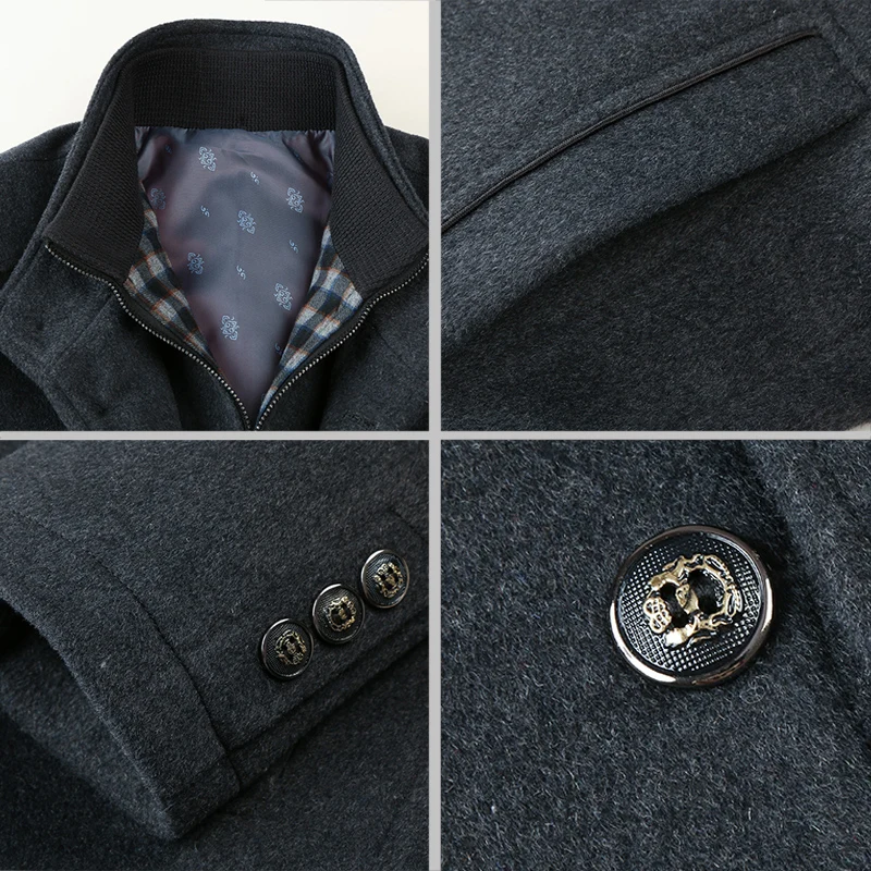 Коричневая куртка мужская флисовая зимняя шерстяной Тренч Теплый Повседневный