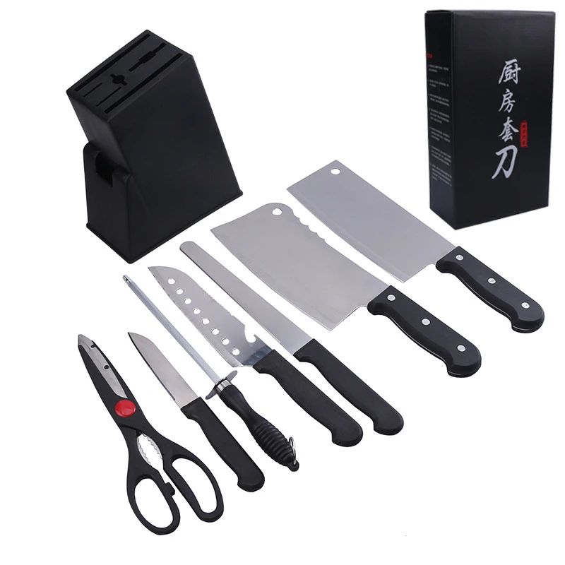 

Kitchen Knife Set Stainless Steel Chef Knife Peeling Knife Kitchen Scissors Sharpener Stick Kitchen Knife Eight Piece Set