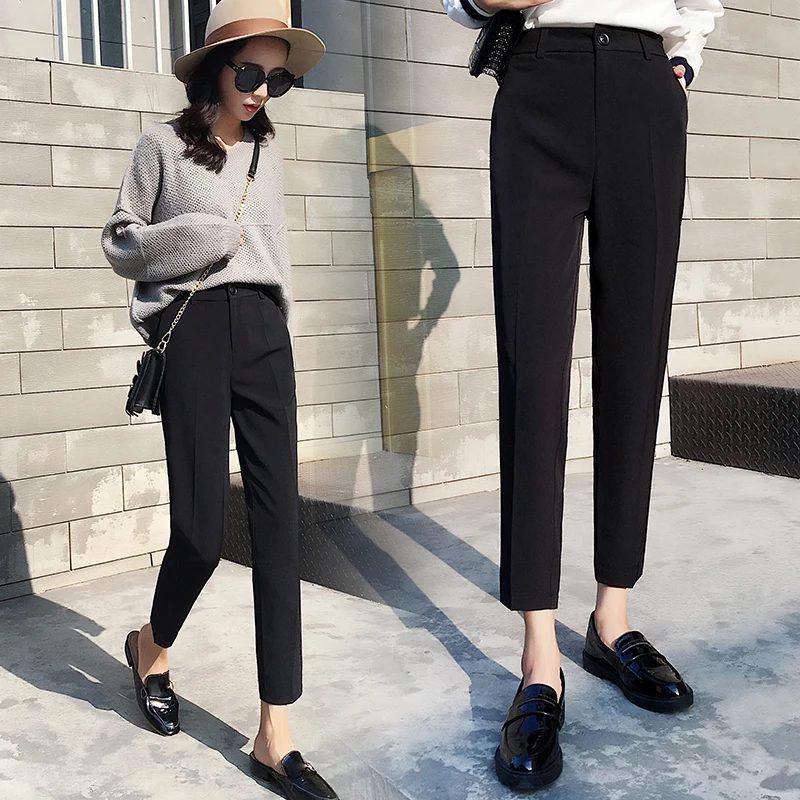 

Spring Summer Pants Female Office Lady Solid High Waist Female Trousers Fashion Straight Suit Pants For Women 2021 New