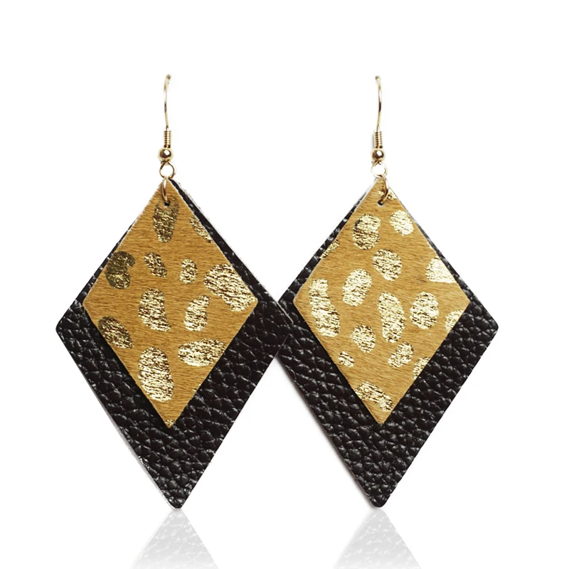Серьги-подвески женские кожаные геометрической формы с перьями | Украшения и