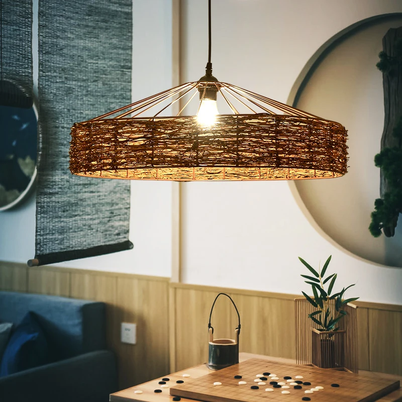 Lamp cover vintage rattan yurt fish line chandelier lamp shade | Лампы и освещение