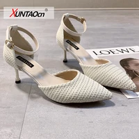 bowknot french high heeled shoes 2022 new one word buckle single shoes female stiletto temperament ladies single shoe sandals