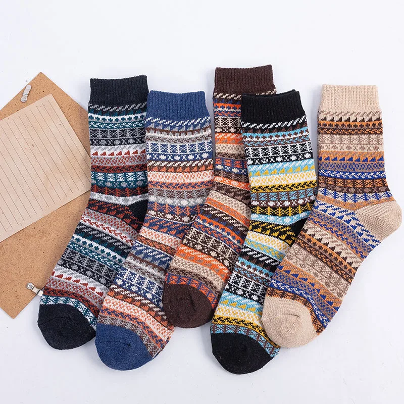 5 Pairs Winter Wool Socks for Women Thick Warm Retro Fashion Casual Soft Cotton Knit Socks Cold Weather Snow Boot Socks