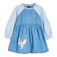 2 7y toddler baby denim dress for girl patchwork embroidered long sleeve dress 2021 autumn new cotton kids clothes girls outfits