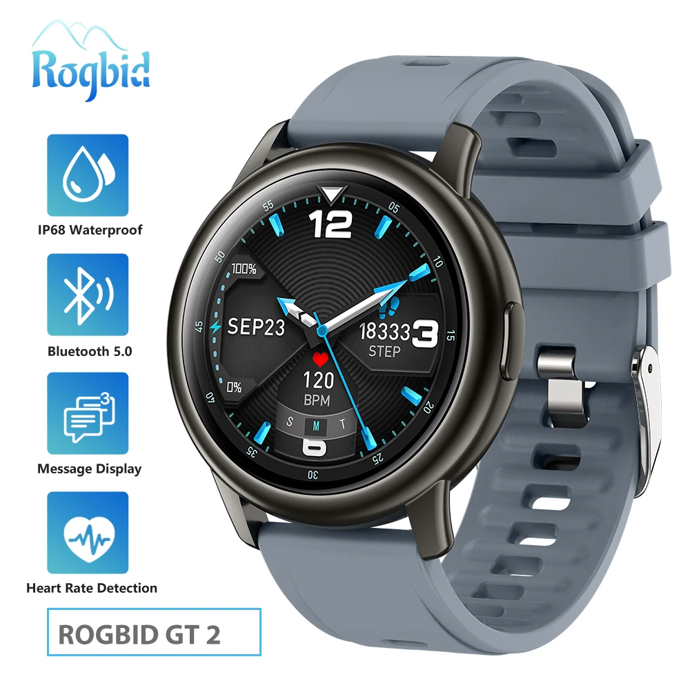 

Rogbid GT 2 Smart Watch Men Women IP68 Waterproof Bluetooth 5.0 Sleep Monitor Fitness Heart Rate Tracker Smartwatch Android IOS