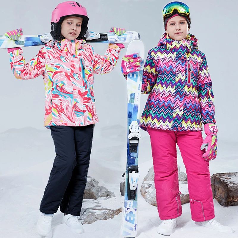 Outdoor Sport Teenager Kids Ski Sets Hooded Warm Baby Girls Snow Suits Tracksuit Winter Children Outfits Windproof Clothes Set