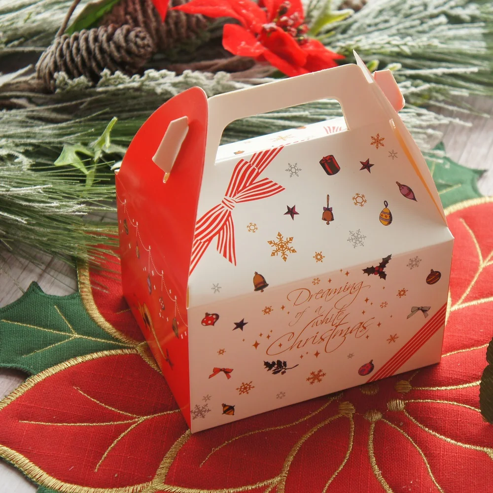 13*10.5*8 red Christmas paper box with handle10 Pcs cookie Macaron Chocolate Paper Box Party Gifts Packaging | Дом и сад