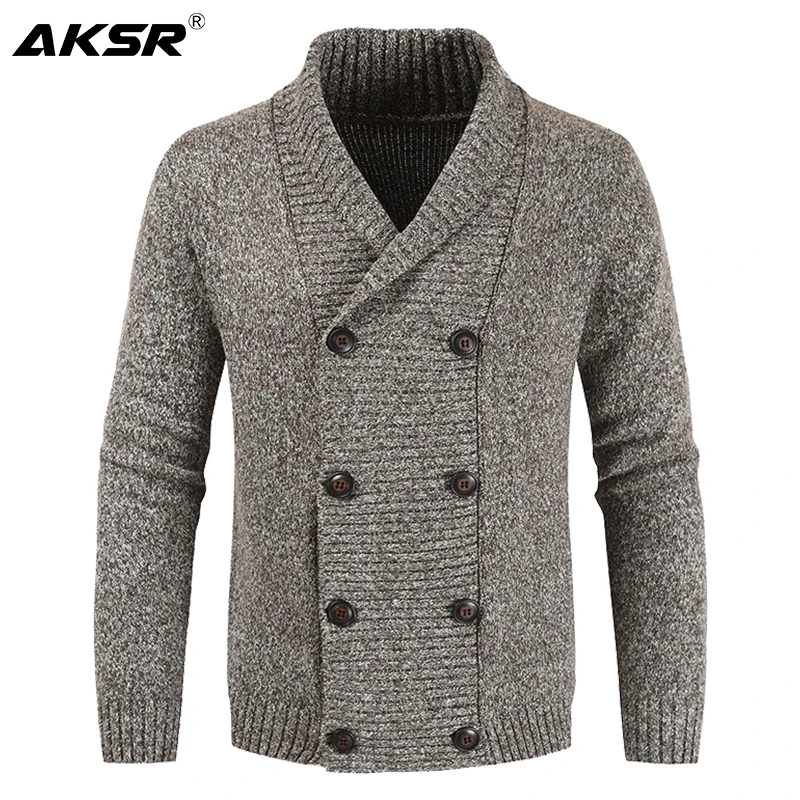 AKSR Для мужчин Зимняя шерстяная одежда кардиган свитер двубортный кашемировый с v