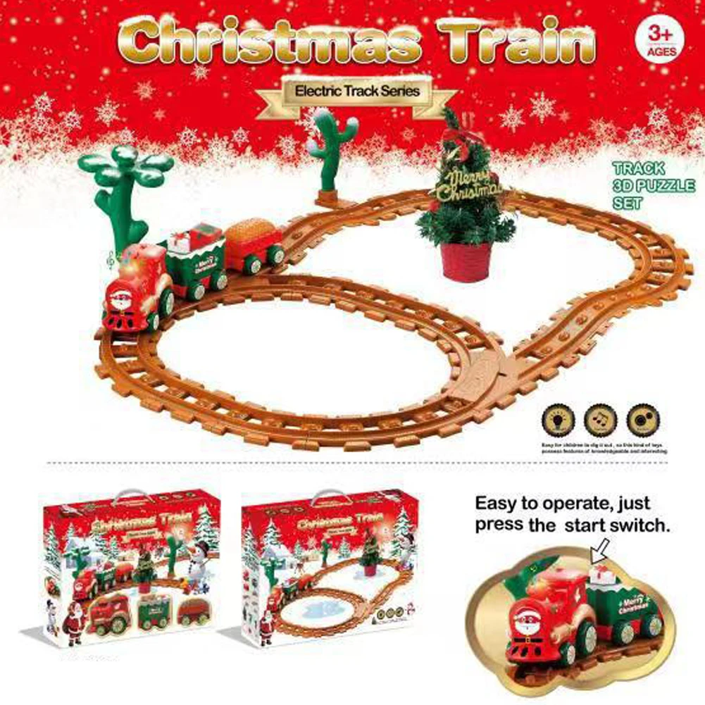 

Christmas Electric Train Set Locomotive Cargo Car Railway Tracks Car Toy With Sound For Boys Girls Christmas Birthday Gift