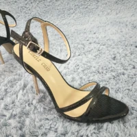 sexy black snakeskin sandals high heel popular dress party women sandals summer new open toe ankle strap stiletto 11cm heel shoe
