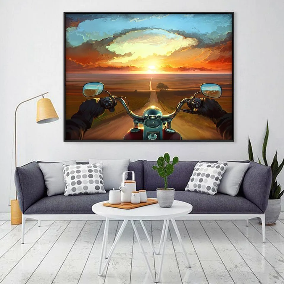 EverShine Diamond Painting Scenery Cross Stitch Mosaic Motorcycle Picture Of Rhinestones Embroidery Full Layout | Дом и сад