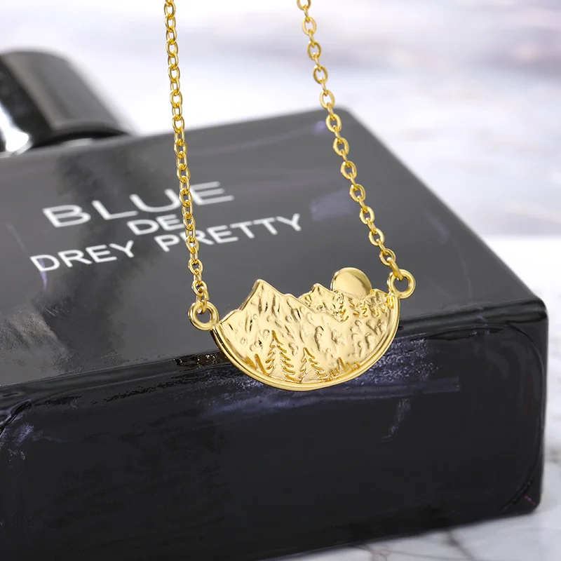 

Gold Color Stainless Steel Mountain Sun Necklace For Women Baby Fashion Birthday Jewelry Gift Accesorios Bijoux Femme wholesal