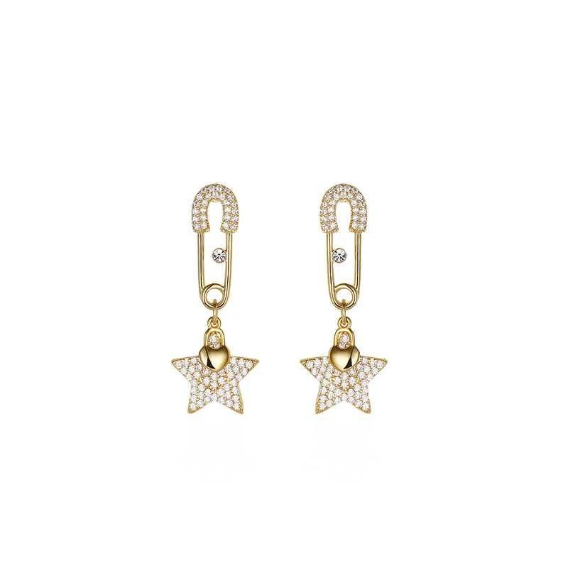 

1Pair New Design Cubic Zirconia Star Stud Earring, Gold / Silver Color CZ Micro Pave Studs For Women Girls
